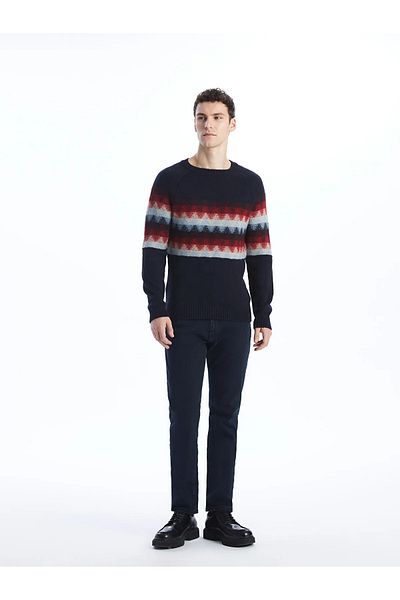 LC Waikiki Navy Blue Men's Knitwear Sweater - Crew Neck, Long Sleeve
