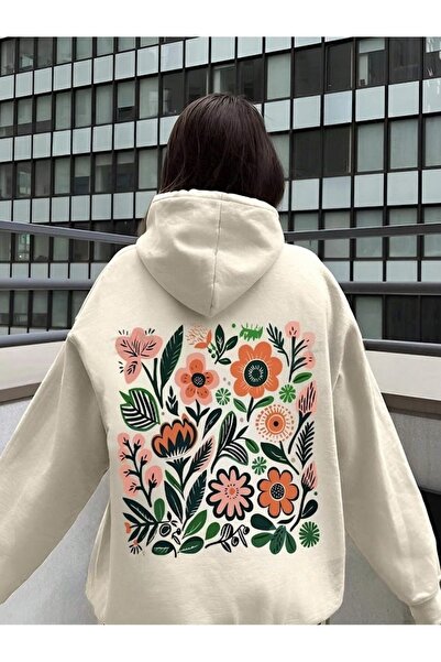 over head oh Bež boja listovitog cveta Štampano Oversize kroj ženska majica s...