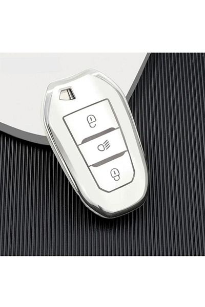 GMA KEYS Peugeot 208 308 508 2008 3008 5008 Rifter Nano - White Silver Silver Key Case Cover