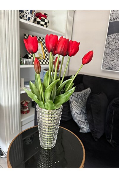 Hatice sakallı design 1 Demet 5 Dallı Tomurcuklu Lale Demeti Islak 1.kalite Kırmızı
