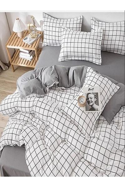 uykulife home collection Uykuli̇fe Nature Series - White Mini Square, Single Elastic Duvet Cover Set