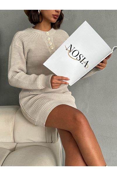 nosia fashion Γυναικείο πλεκτό φόρεμα με κουμπιά