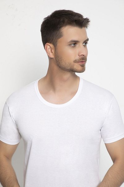 saac 2 Pieces 100% Cotton Combed Single Jersey Men's Short Sleeve White Crew Neck Undershirt - 440