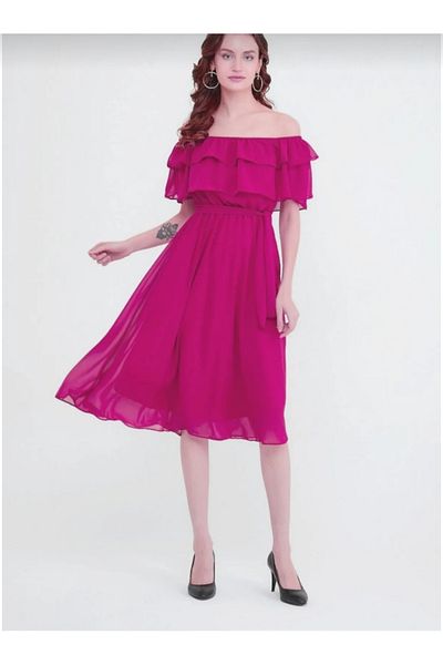 ADASTYLE Rochie Fuchsia Guler Carmen șifon