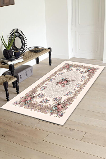 MODANOİVA Dijital Baskılı Çiçek  Desenli  Makinada Yıkanabilir Salon ve Yolluk Halısı