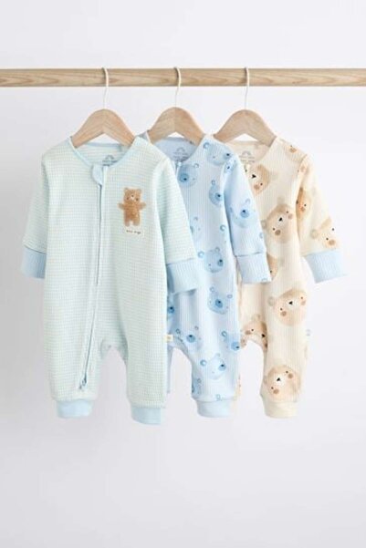Next Baby Cotton Blue Baby Footless Zip 100% Cotton Sleepsuits 3 Pack (0-3yrs)