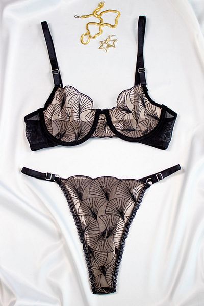 LikeSwan Μαύρο Underwire Lace See-through Bralet Σετ εσωρούχων (Σουτιέν & στρινγκ)