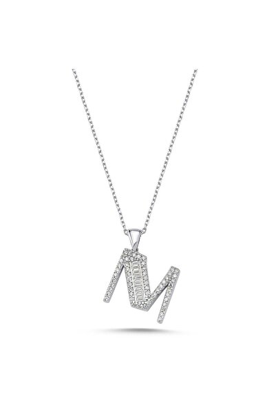 Bulvardi 925 Ayar Gümüş Kadın Baget Harfli Kolye - M Harfi - Gumus - Blv00425...