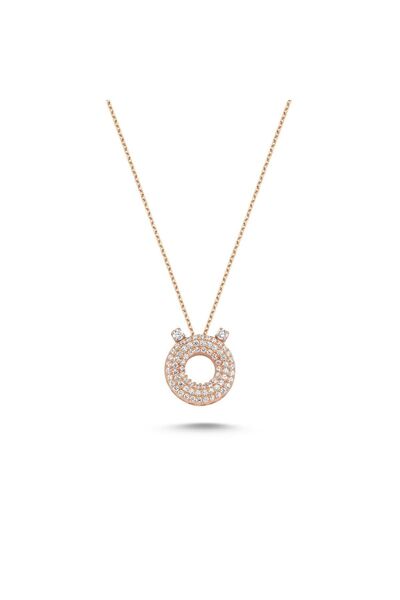 Bulvardi 925 Ayar Gümüş Pembe Altın Kaplama Taşlı Harfli Kolye - Ö Harfi - St...