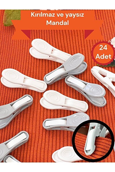 Gempo 24 Adet Preminyum Iz Yapmaz Kırılmaz Paslanmaz Yaysız Çamaşır Mandalı Süper Güçlü Iz Yapmaz