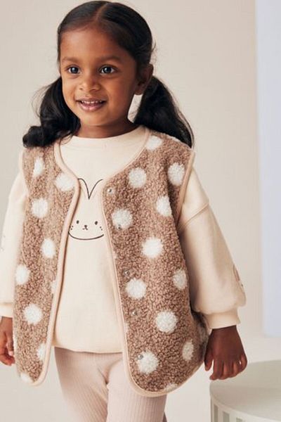 Next Baby 3 Piece Cotton Cream Brown Long Sleeve Vest Set