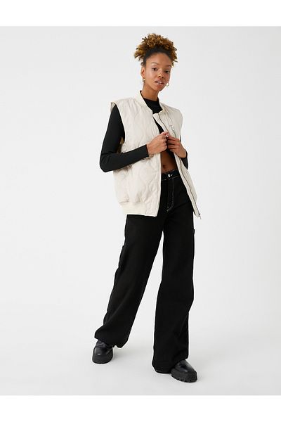 Koton Inflatable Vest Zippered Quilted Ribbed
