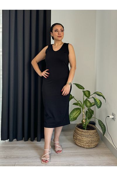 LİKRA Αμάνικο εύκαμπτο φόρεμα μονόχρωμο σε μεγάλο μέγεθος - Γυναικείο