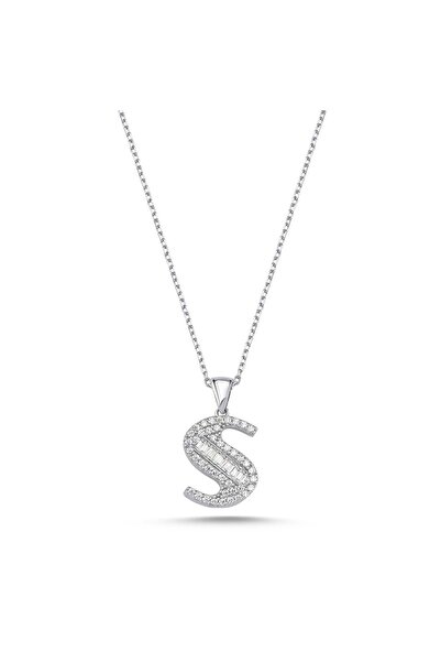 Bulvardi 925 Ayar Gümüş Kadın Baget Harfli Kolye - S Harfi - Gumus - Blv00425...