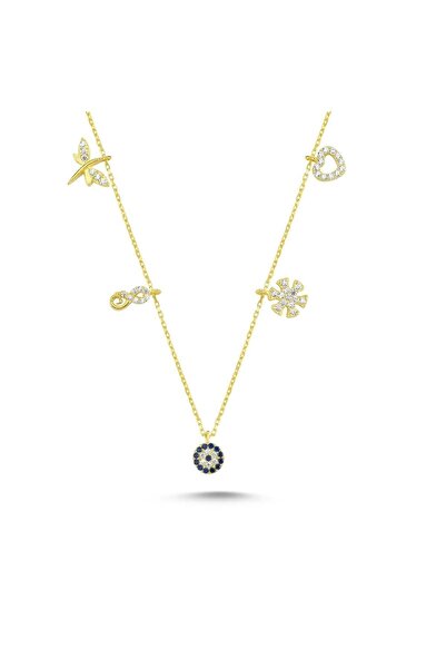 Bulvardi 925 Ayar Gümüş Nazarlıklı Şans Kolye - Altın - Standart - Ada0036-1791