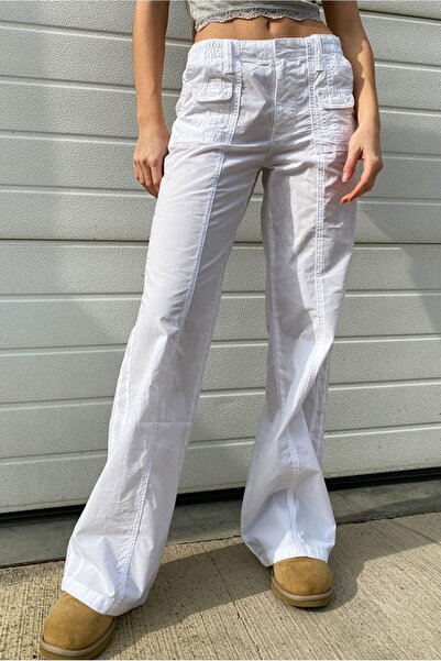 september island Y2K White Parachute Fabric - Front Pocket Trousers