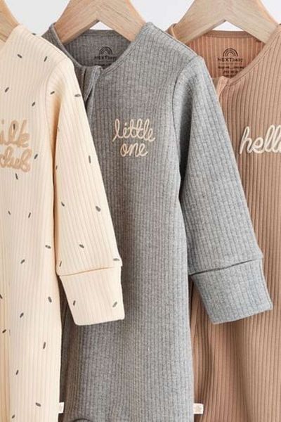 Next Baby Cream Brown 100% Cotton 3-Piece Footless Overalls Set