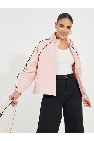 Styli Oversized Regular Length Bomber Jacket with Contrast Piping