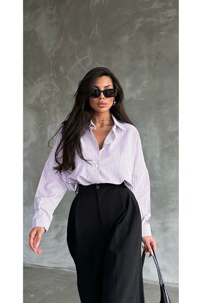 WellSoft Women's White Thin Striped Oversize Shirt