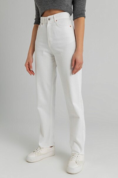 WODDİ Ψηλόμεσο λευκό ίσιο τζιν