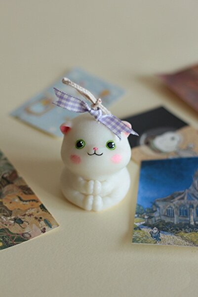 Morf Meow-ıv Sevimli Kedi Figürü Şeklinde Kokulu El Yapımı Dekoratif Doğal Vegan Mum