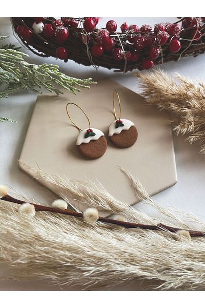 TREND Christmas Christmas Pudding Winter Polymer Hoop Earrings