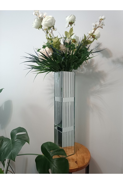 BeQ Home Διακοσμητικό τετράγωνο βάζο 60 εκ. - Ριγέ και με ζώνη