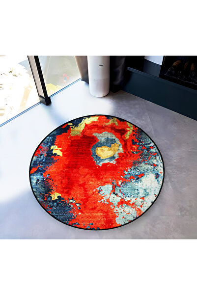 Rugs Modern Halı Red Themed Abstract Abstract Patterned Round Woven Base Mode...