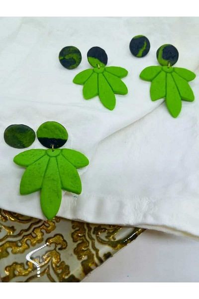 kaikosa Green Black Polymer Clay Handmade Earrings - Special Design, Floral