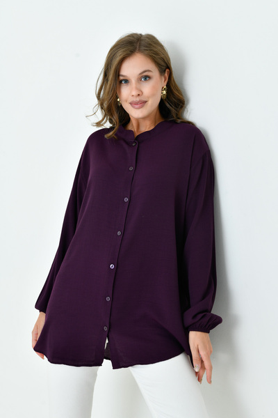 Millano pamuklu bürümcük kumaş, büyük beden gömlek. mor