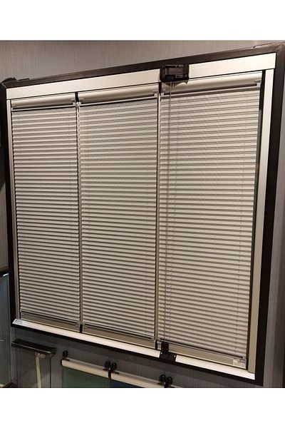 AKSKORKULUK Pleated Curtain - Folding Glass Balcony Curtain - Office Curtain - Kitchen Curtain - Light Gray