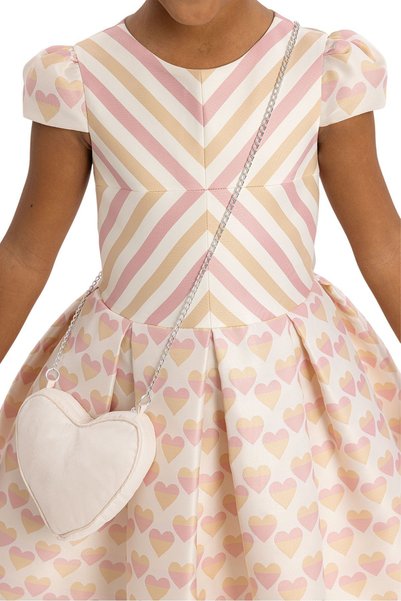 Pamina Beige, Heart Girl's Dress 3-4-5-6-7 Years