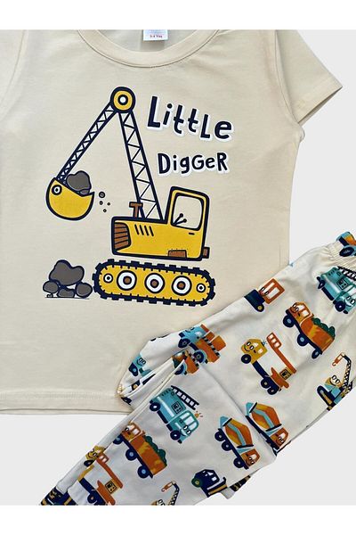 elmas kids Σετ καλοκαιρινής πιτζάμες με κοντομάνικο μοτίβο αυτοκινήτου για αγόρια από 100% βαμβάκι