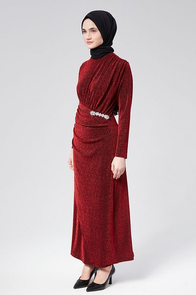 Aranlı tekstil Shiny Knitted Pencil Dress with Stone Detail - Self Glitter