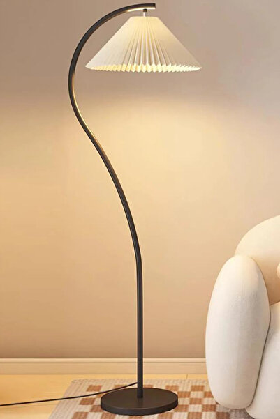 epifanio Flex Statik Siyah Metal Ayaklı Modern Lambader - Krem