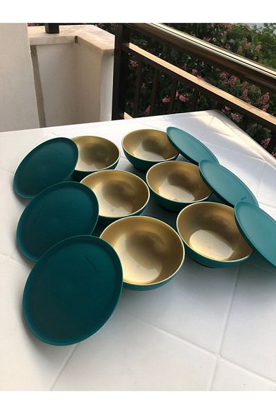 Tupperware Berrak Bowl 6 Pieces (Emerald Green Gold)