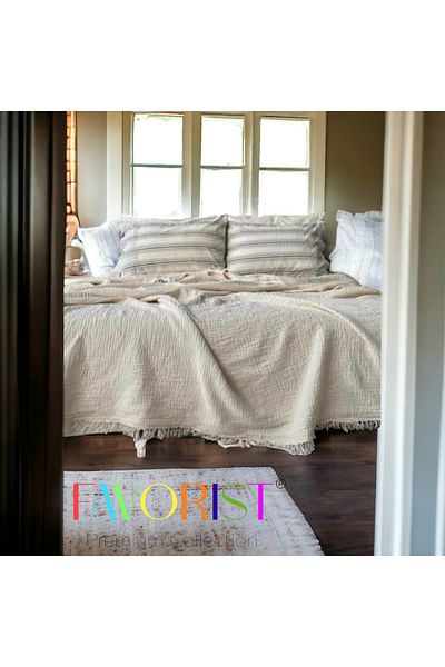 Umateks Muslin Double Battal Size Natural Organic Bedspread (PILLOW COVER WITH GIFT)