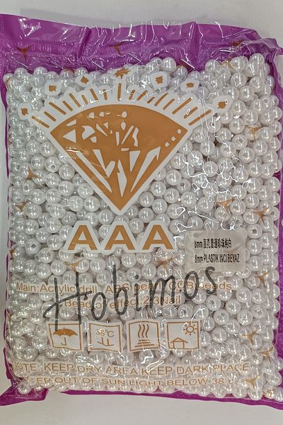 Hobimos Λευκές Πλαστικές Πέρλες Ποιότητας 8mm - 25gr (~90 Τεμάχια) Χονδρική