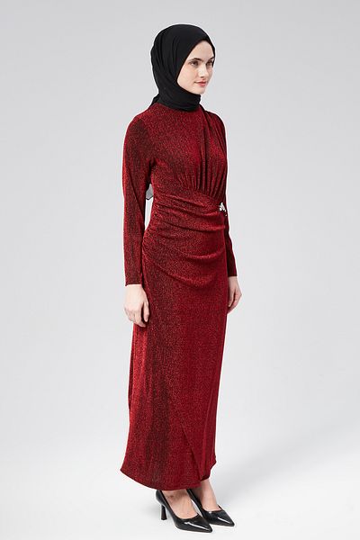 Aranlı tekstil Shiny Knitted Pencil Dress with Stone Detail - Self Glitter