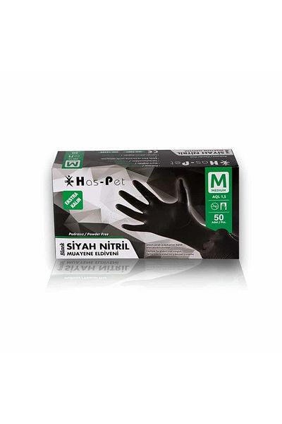 Has-Pet Extra Thick Black Nitrile Powder Free Exam Gloves Medium 50Pcs Tattoo Gloves