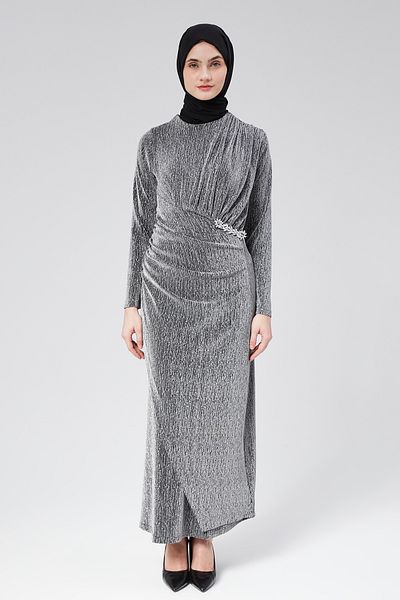 Aranlı tekstil Shiny Knitted Pencil Dress with Stone Detail - Self Glitter