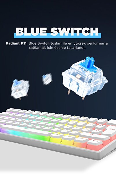 Rampage Radiant K11 Mekanik Klavye Type-c Bağlantı Rgb Puding Tuş Blue Switch Mini Us Gaming Oyuncu Klavye