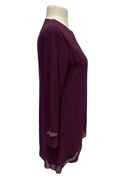 Giyinen Mağazaları Fuchsia Zülal Stylish Stone Embroidered Round Neck Mother's Evening Dress Tunic