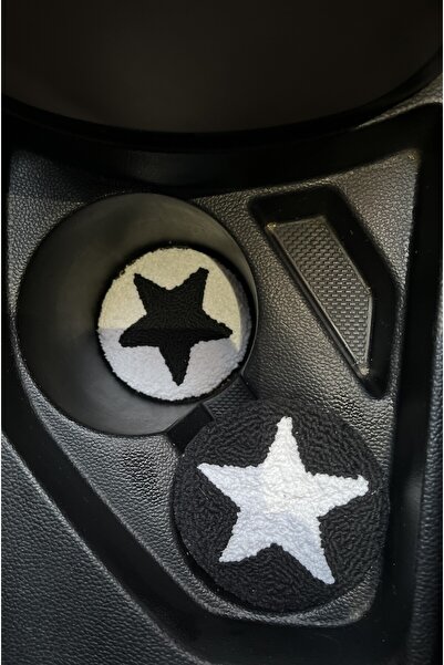 AKBAŞ DESİGN Punch Nakışı 2li Siyah Beyaz Araba Bardak Altlığı / Car Coaster