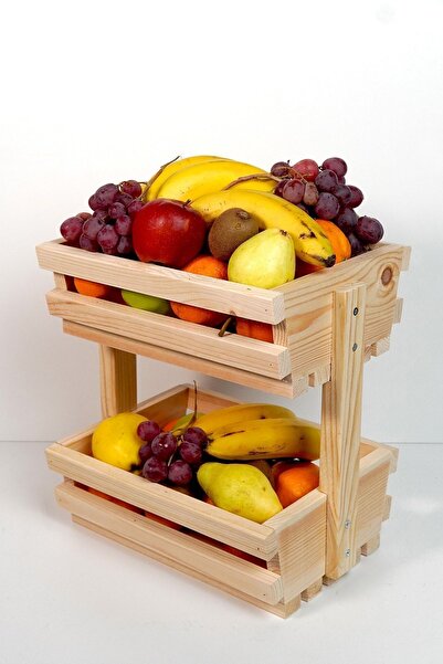 evbiziz Doğal Ahşap Çam Dekoratif Masa Üstü Meyvelik Sebzelik