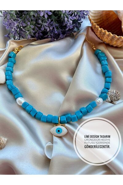 Limi Design Handmade Murano Necklace with Turquoise Glass Beads Eye Accessories