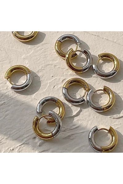 ANGELSS JEWELLERY Double Colored ThicK Steel Hoop EarrinGs - Curved (silver-Gold EarrinG)