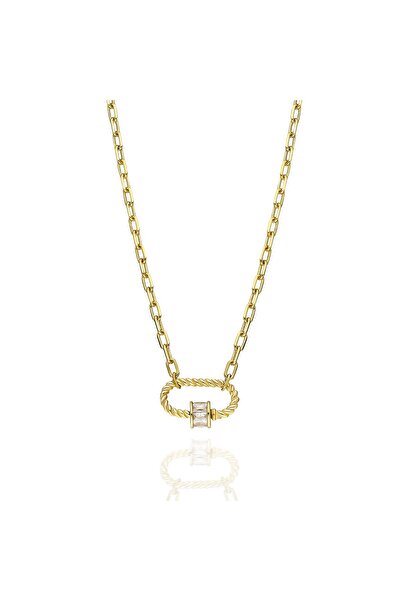 emy by emel luxury silver jewelry Altın Kaplama Ataç Zincirli Kilit Detaylı K...