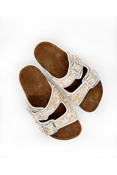 MAGGIO White Double Buckle Natural Stone Sea Slippers