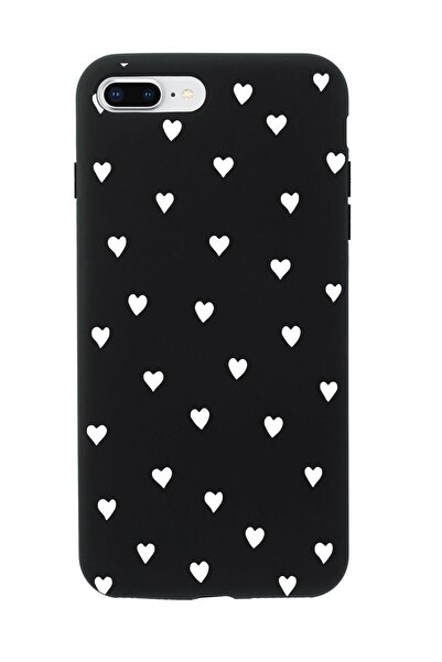mooodcase iPhone 7 Plus Uyumlu Siyah Kalpler Desenli Premium Silikonlu Telefon Kılıfı
